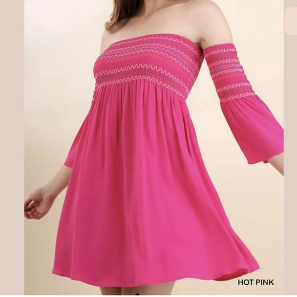 New BLU HEAVEN Smocked Off Shoulder Dress S M L - Picture 2 of 5